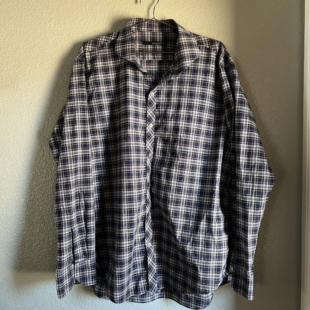 Men’s Zachary Prell Long Sleeve Button Up Shirt Purple Plaid Size XXL